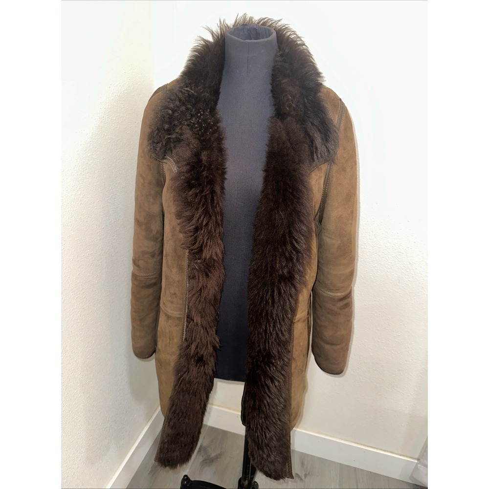 Spagnolo Brown Suede Shearling Cost With Fur Winter Jacket Size‎ 48 Authentic